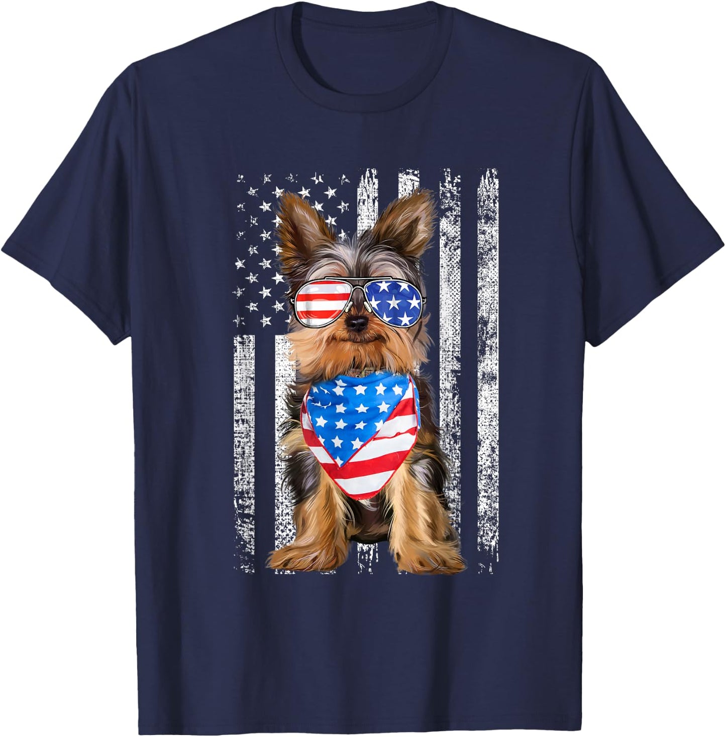 Yorkshire American Flag Patriotic Yorkie Dog 4th of July T-Shirt - T-Shirt | Navy