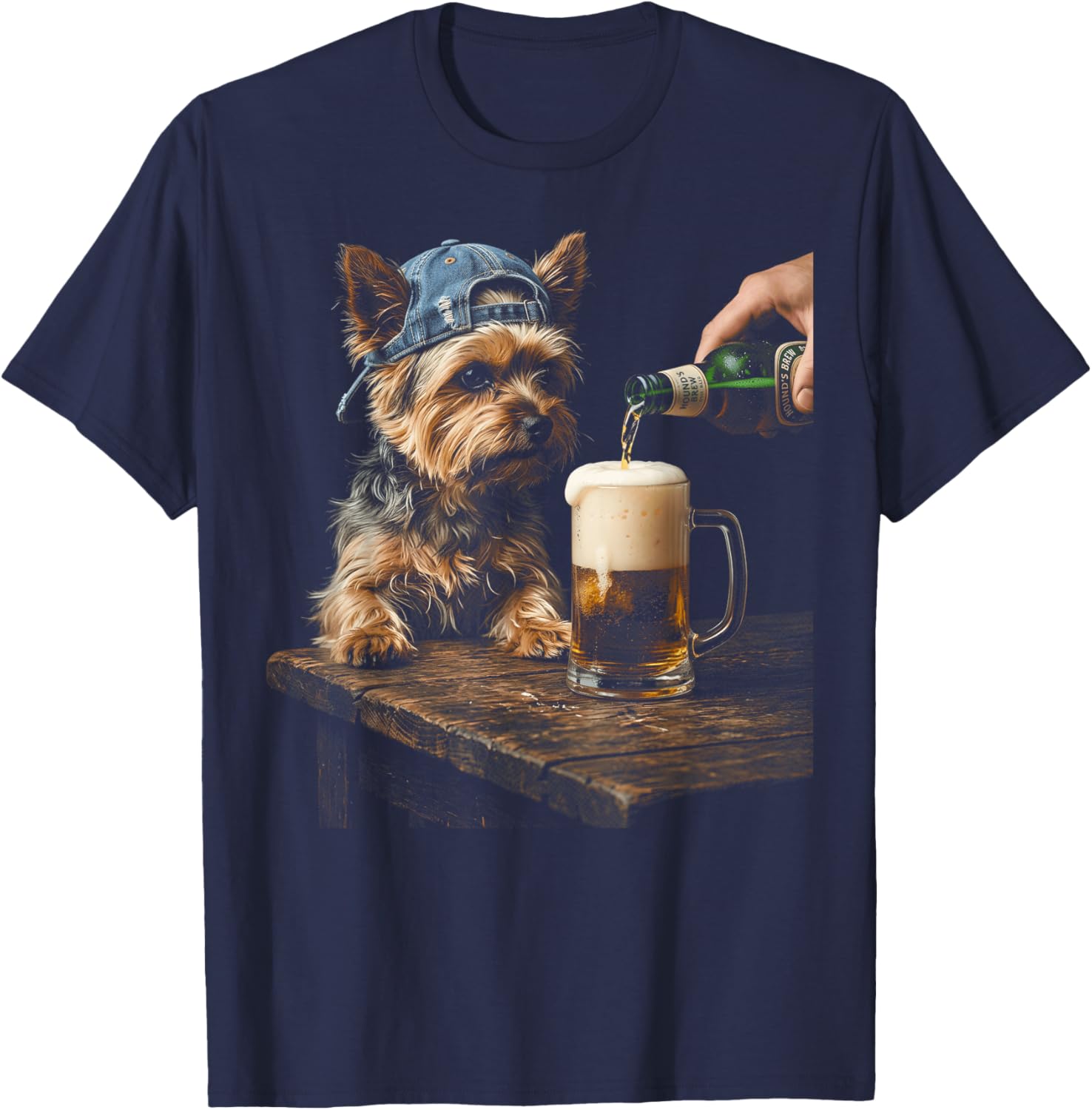 Yorkie Dog Drinking Beer Funny Party T-Shirt - T-Shirt | Navy