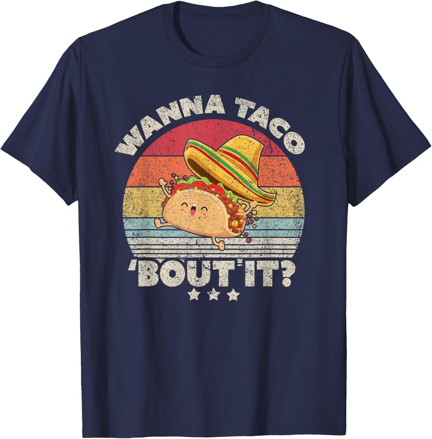 Funny Taco Wanna Taco Bout It Shirt Vintage T-Shirt - T-Shirt | Navy
