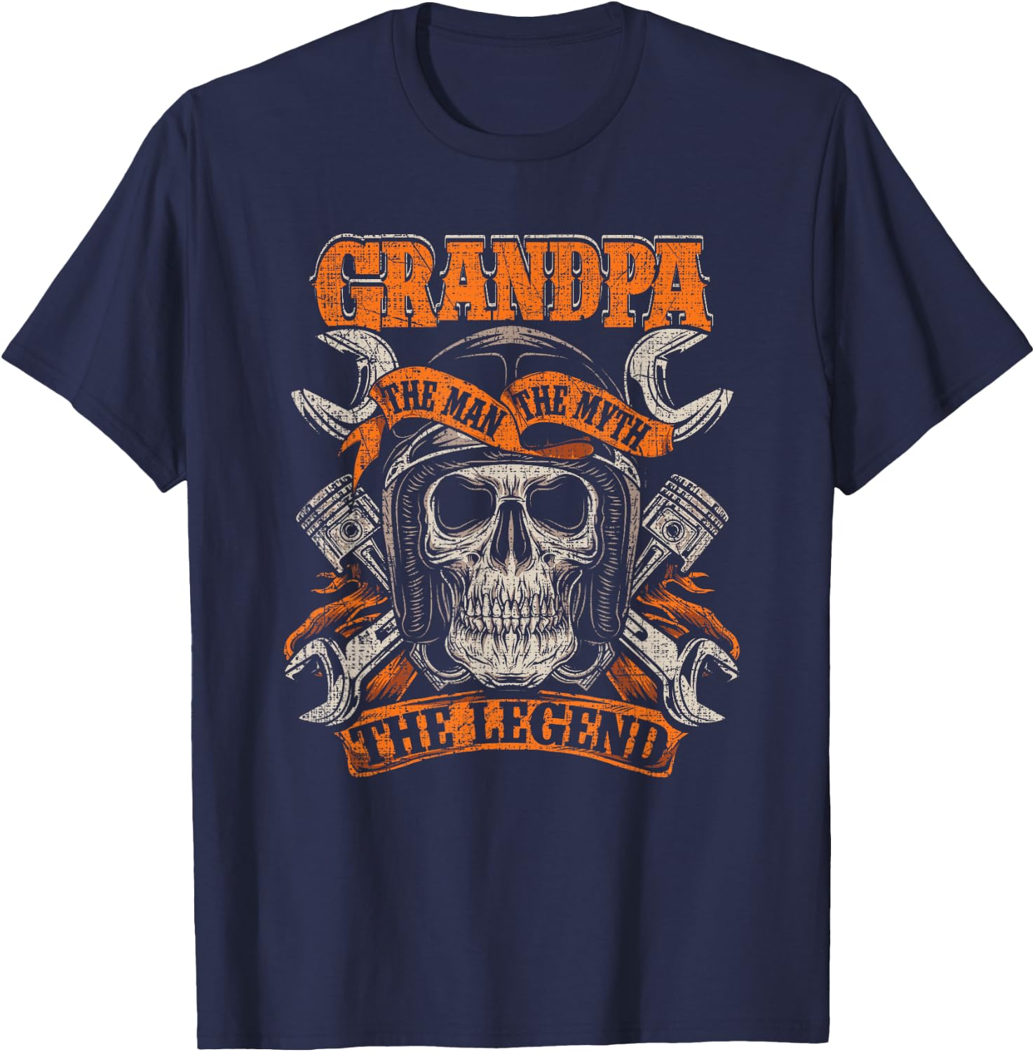 Biker Grandpa The Man The Myth The Legend Distressed Shirt T-Shirt - T-Shirt | Navy