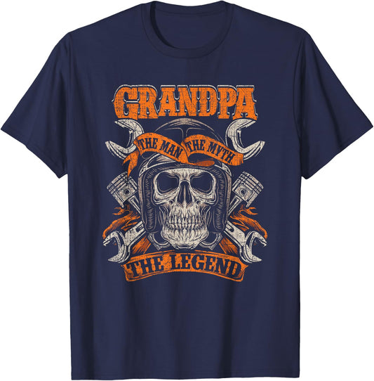 Biker Grandpa The Man The Myth The Legend Distressed Shirt T-Shirt - T-Shirt | Navy
