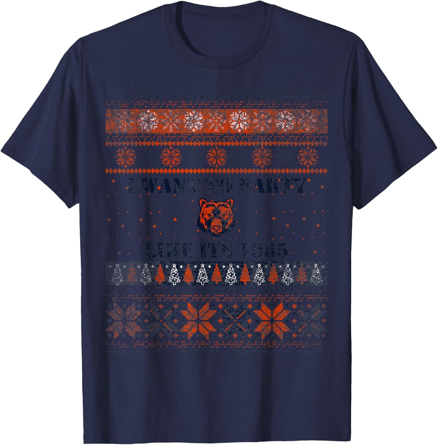 I want to Party Like its 1985 Ugly Bear Head Xmas Sweater T-Shirt - T-Shirt | Navy