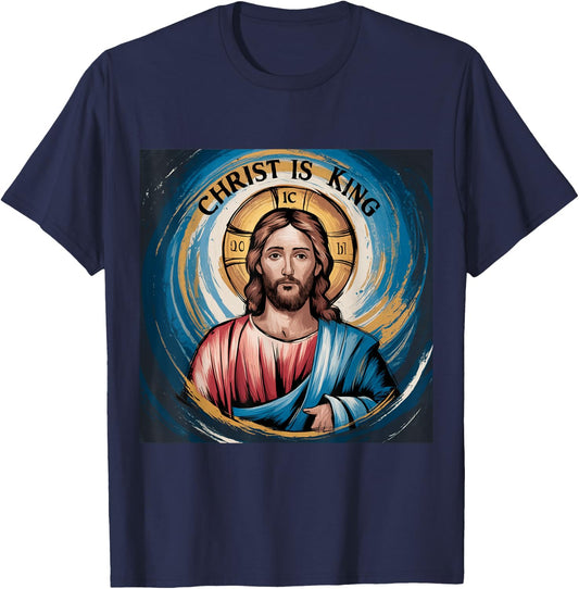Obvious Logic Christ is King King , -Adults, -Kids, Black, Small, Short Sleeve T-Shirt - T-Shirt | Navy