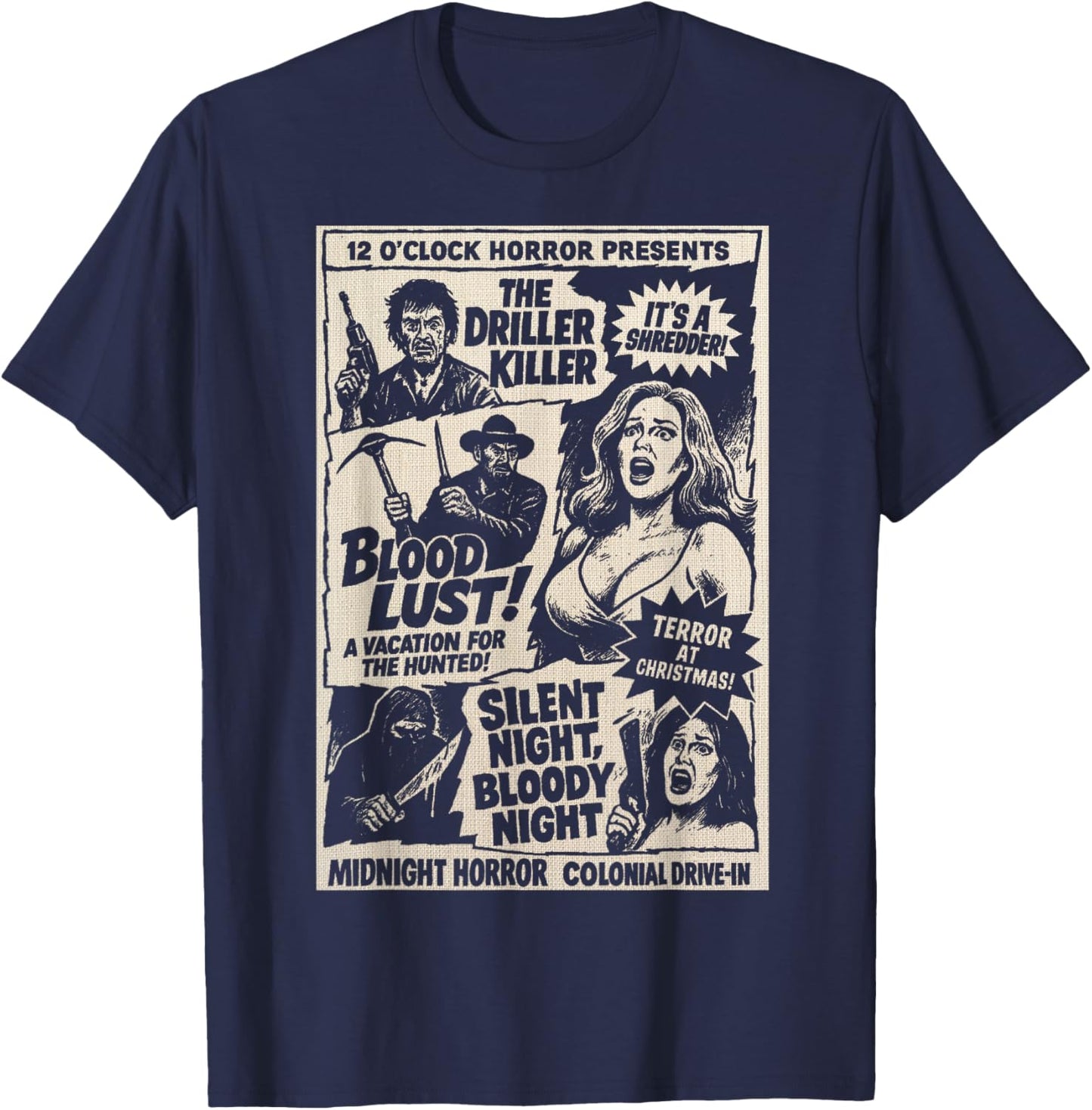 Midnight Horror Show Retro Drive in Slasher Cult Classic T-Shirt - T-Shirt | Navy
