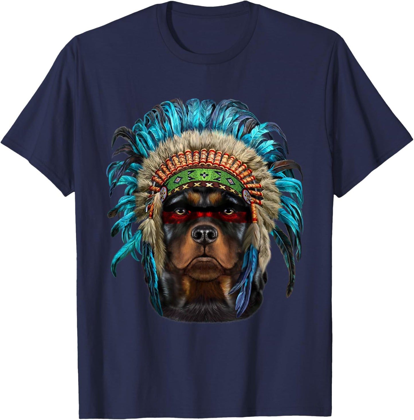 Rottweiler Dog wearing Native American Indian Headdress Men Women Kids T-Shirt - T-Shirt | Navy