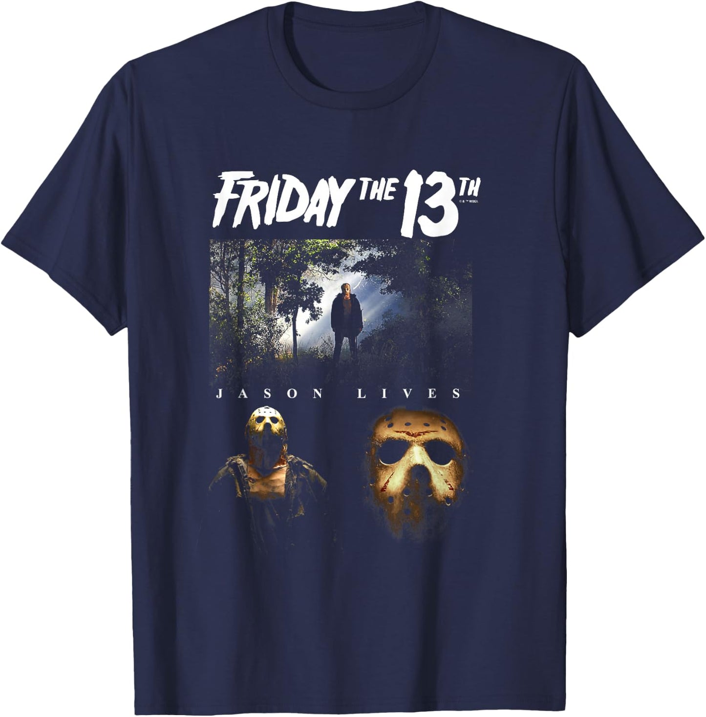 Friday The 13th Iconic Jason Voorhees Lives Big Chest Poster T-Shirt - T-Shirt | Navy