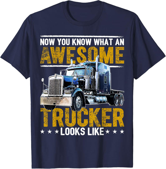 Awesome Trucker Big Rig Semi-Trailer Truck Driver Gift Men T-Shirt - T-Shirt | Navy