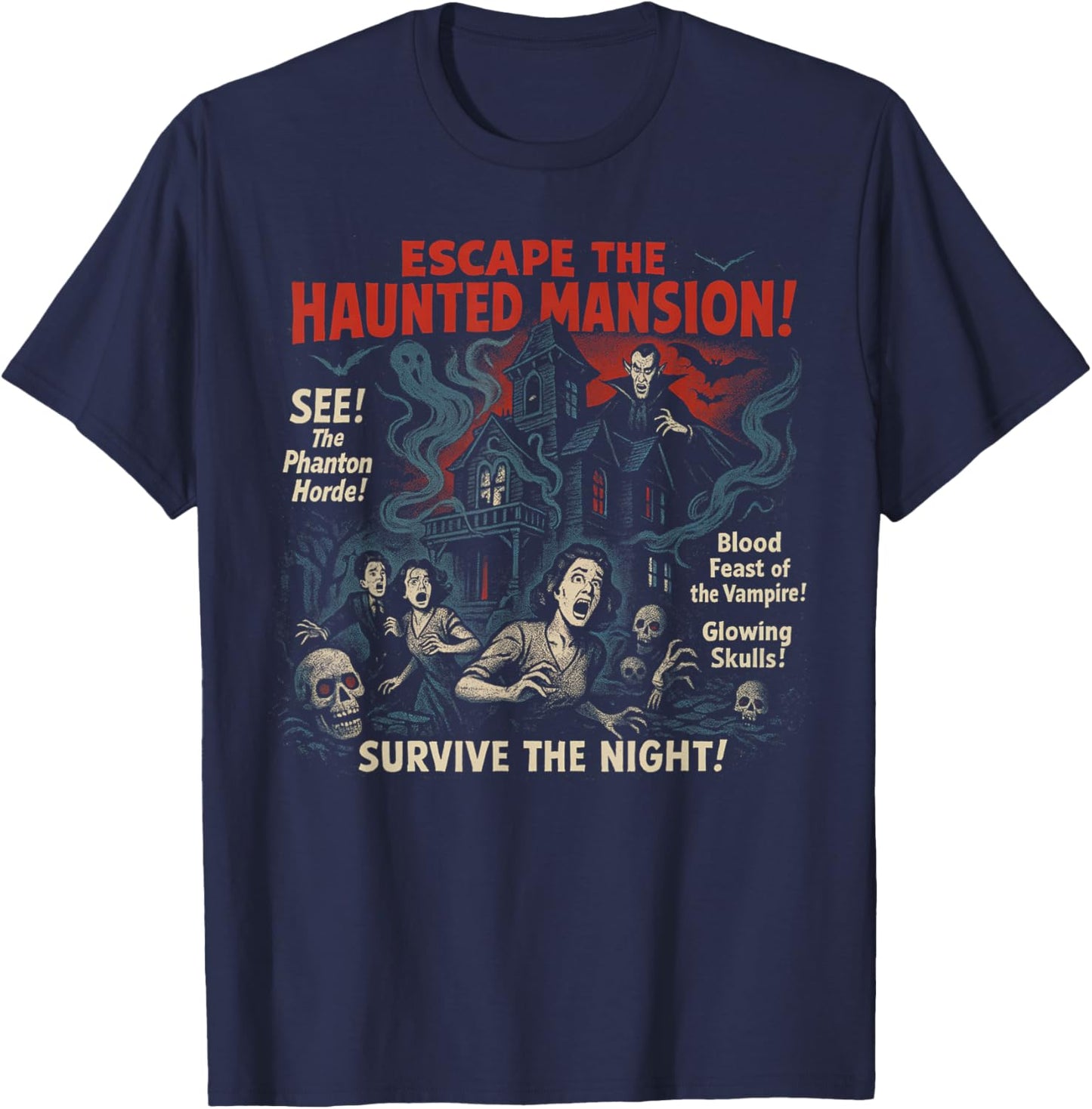 Haunted Mansion Escape Movie Poster Vintage Halloween T-Shirt - T-Shirt | Navy