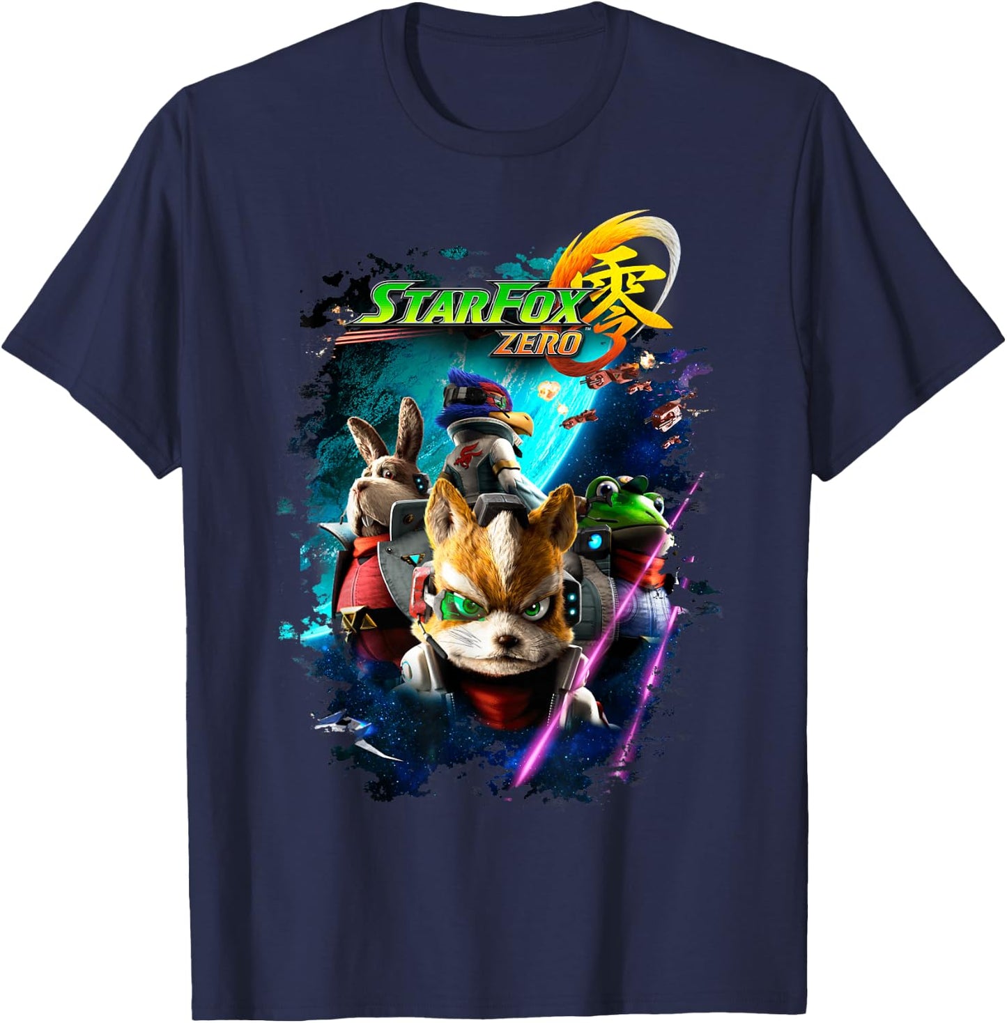 Star Fox Zero Logo Space Group Shot Shadow Graphic T-Shirt - T-Shirt | Navy