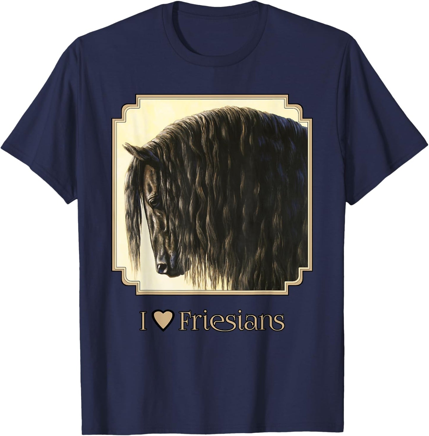 I Heart (Love) Friesians Beautiful Black Draft Horse T-Shirt - T-Shirt | Navy