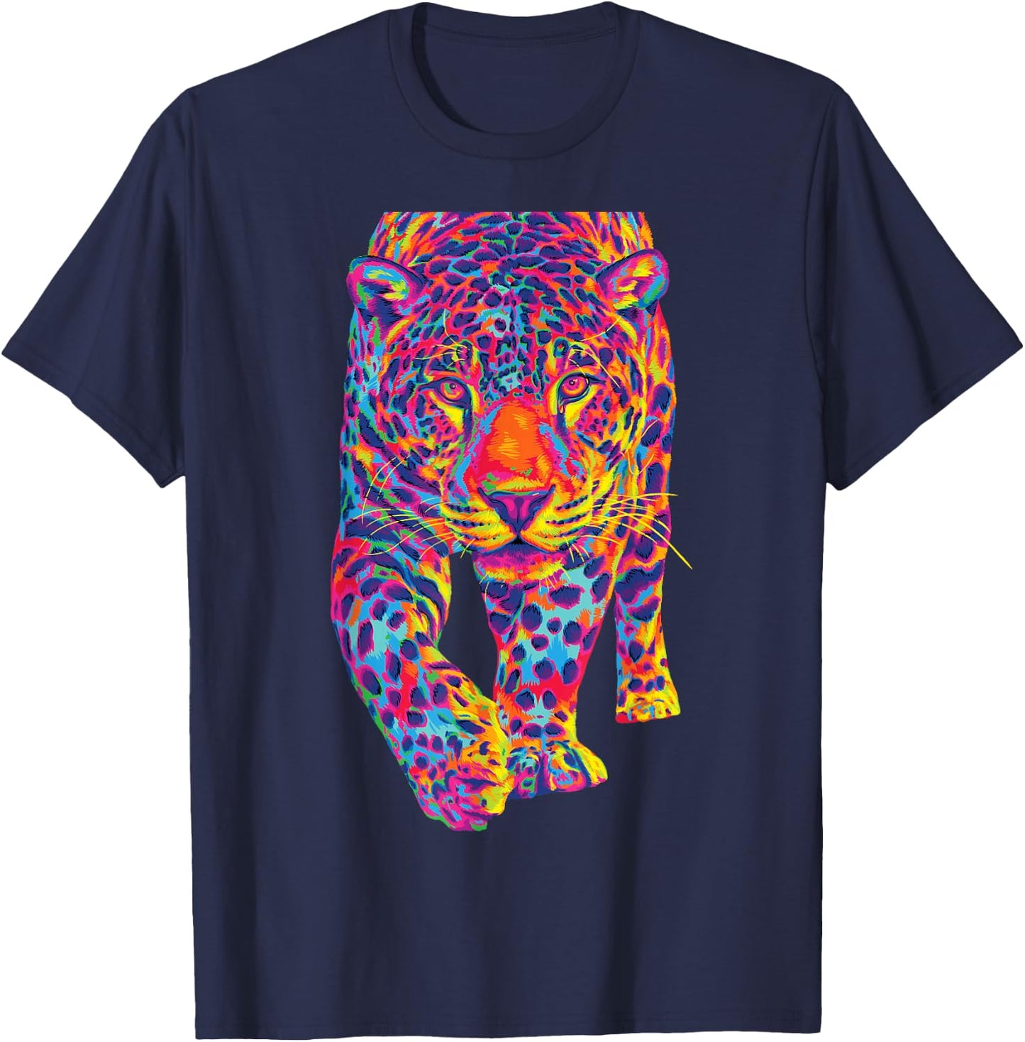Rainbow Jaguar Abstract Colorful Cat Lover T-Shirt - T-Shirt | Navy