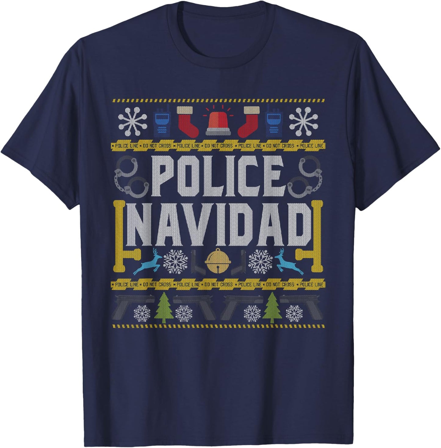 Ugly Sweater Police Navidad Christmas Novelty T-Shirt - T-Shirt | Navy