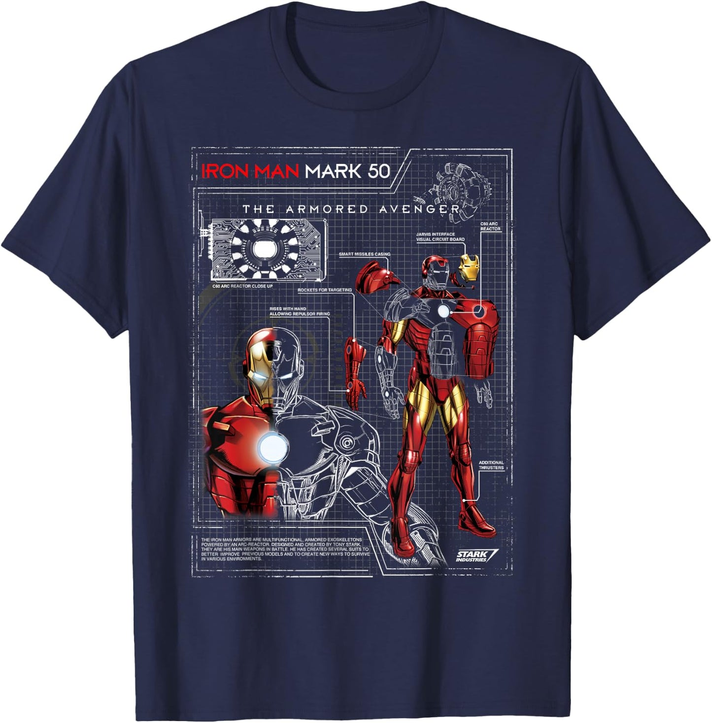 Iron Man Armor Plated Suit Blue Print Schematic T-Shirt - T-Shirt | Navy