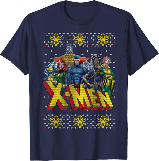 Marvel X-Men Group Ugly Christmas Sweater Graphic T-Shirt - T-Shirt | Navy