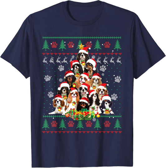Cavalier King Charles Spaniel Christmas Tree Ugly Sweater T-Shirt - T-Shirt | Navy