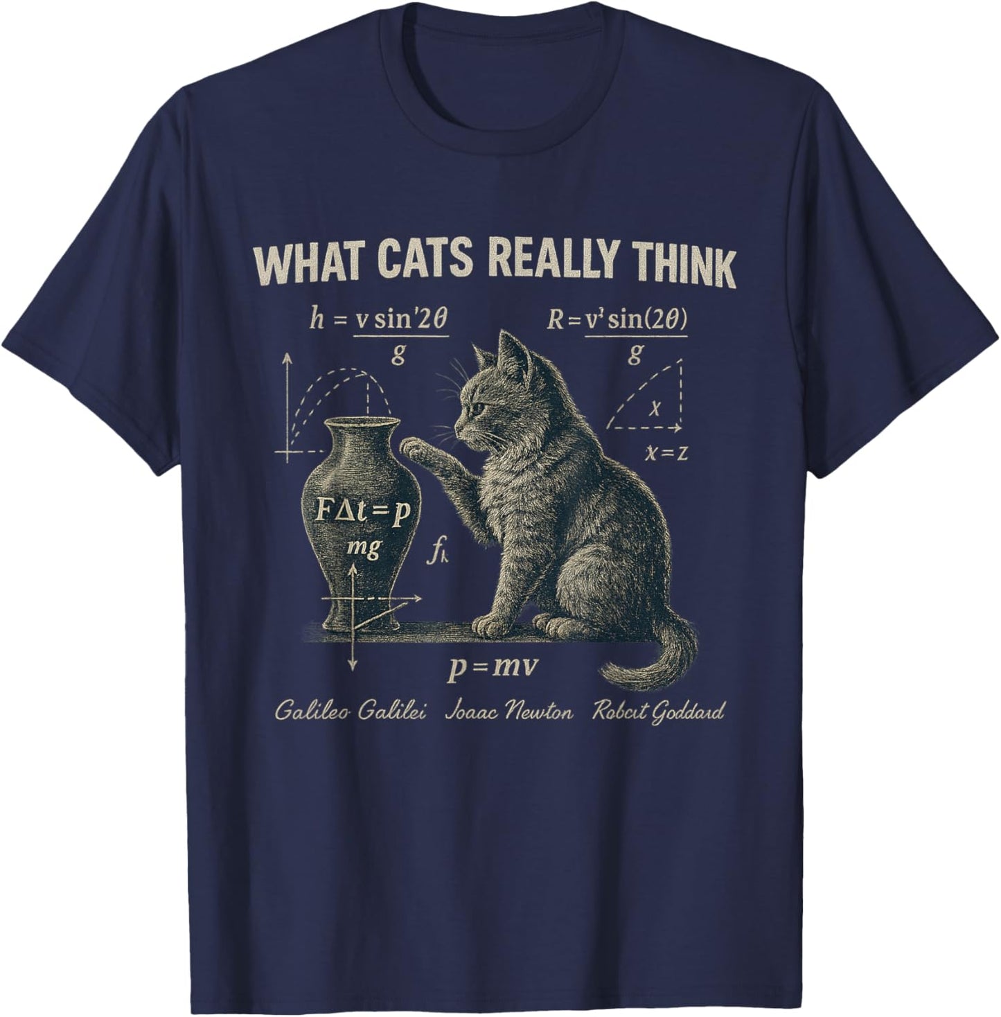 What Cats Really Think Funny Science Cat Vintage Physics T-Shirt - T-Shirt | Navy