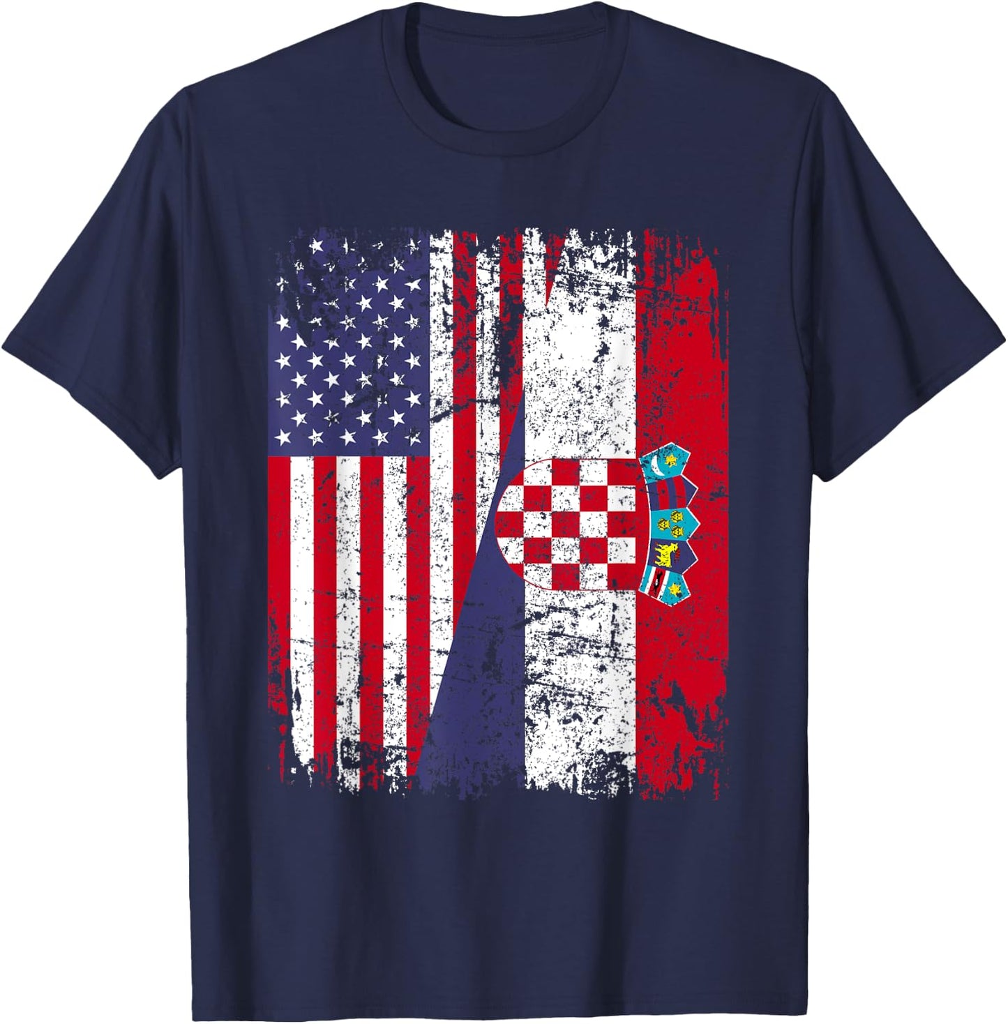 CROATIAN ROOTS | Half American Flag | CROATIA T-Shirt - T-Shirt | Navy