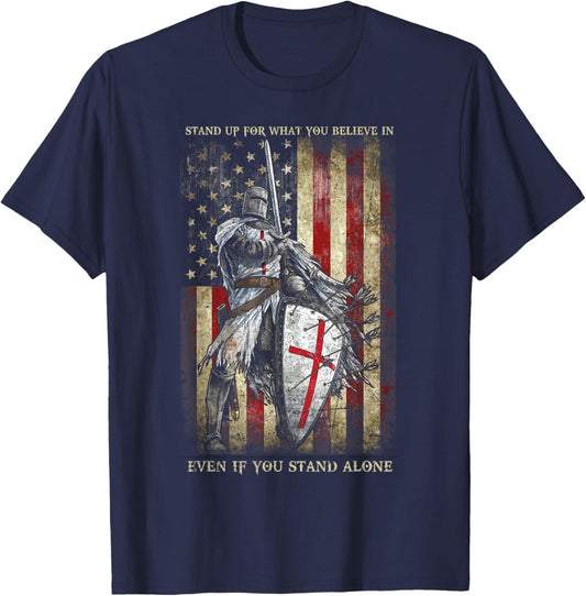 Stand Up for What You Believe in Knights Templar Flag US T-Shirt - T-Shirt | Navy