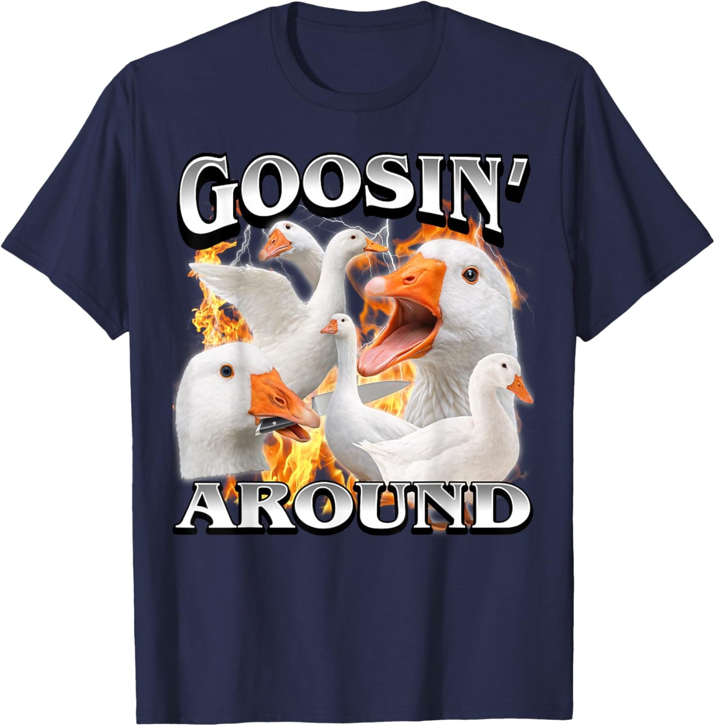 Goosing Around Funny Goose Meme Bootleg Men Women T-Shirt - T-Shirt | Navy