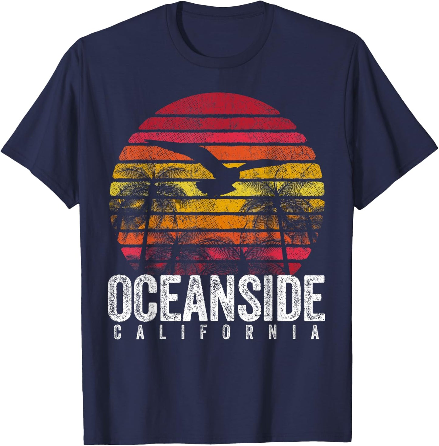 Oceanside California CA Vintage Retro Distressed Style T-Shirt - T-Shirt | Navy