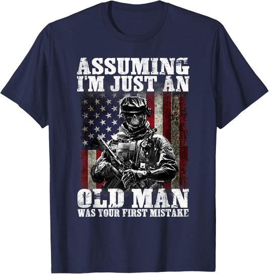 Assuming I'm just an old man was your first mistake veteran T-Shirt - T-Shirt | Navy