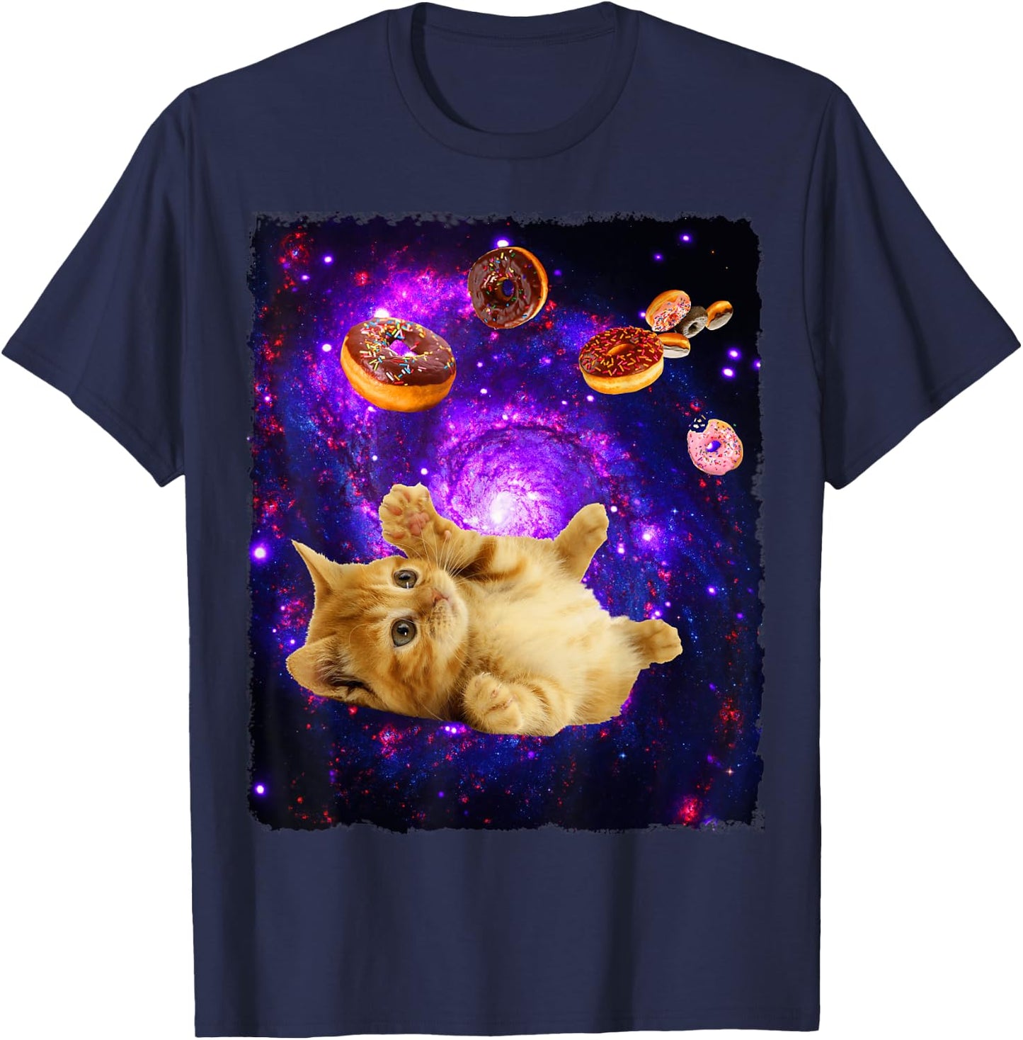 Space Cat Doughnut Shirt Super Flying Kitty Galaxy T Shirt T-Shirt - T-Shirt | Navy