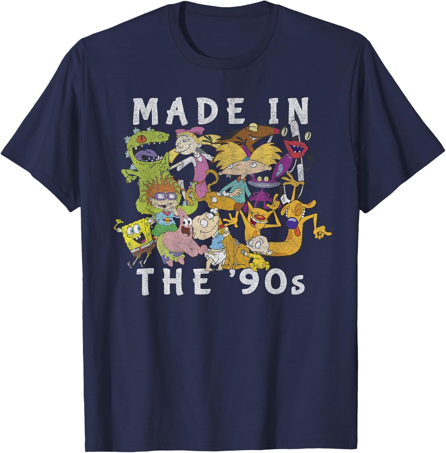 Nickelodeon Made in The 90's Faded Character Collage T-Shirt - T-Shirt | Navy