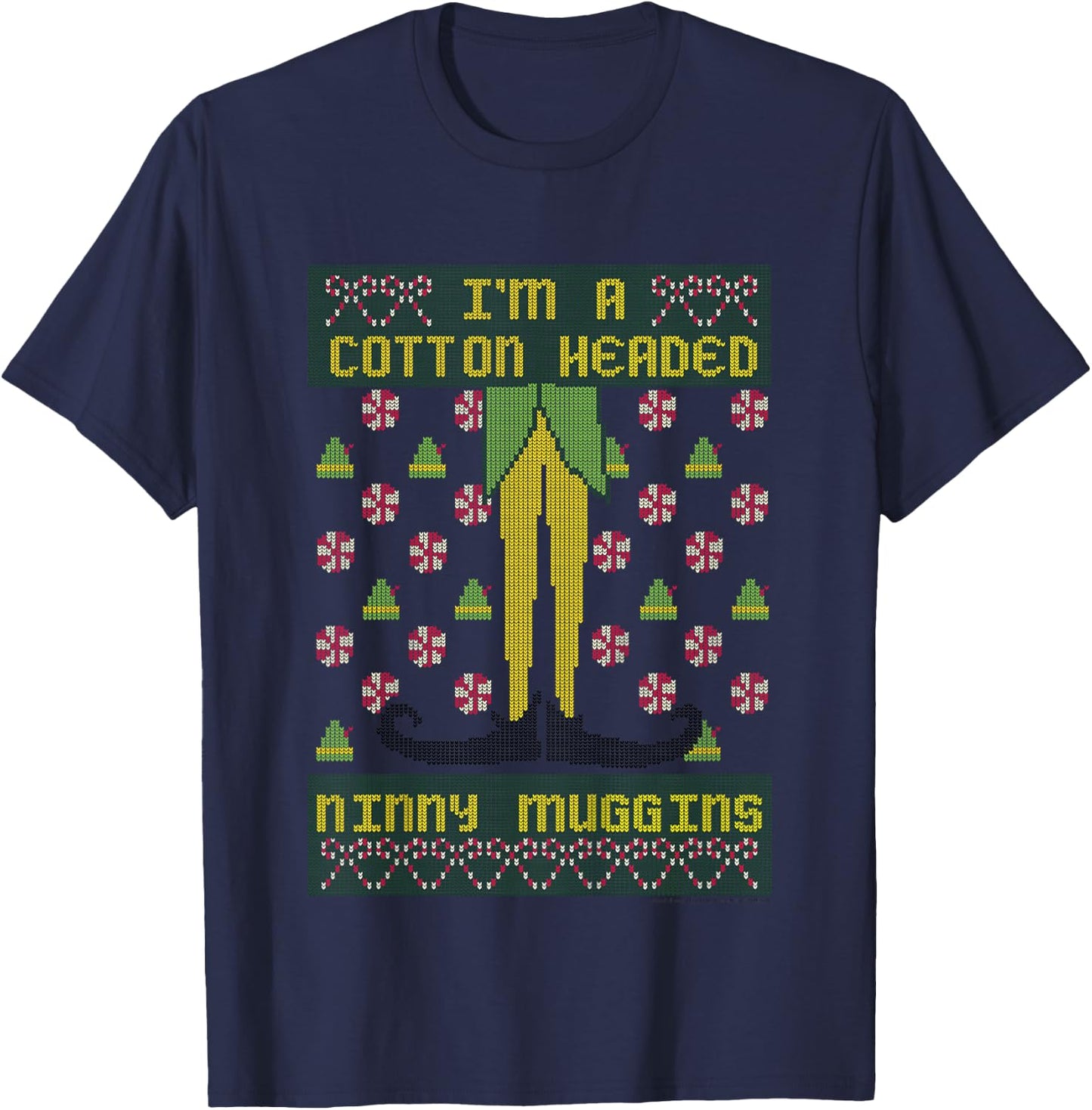 Kids Elf Buddy Cotton Headed Ninny Muggins Holiday Pattern T-Shirt - T-Shirt | Navy