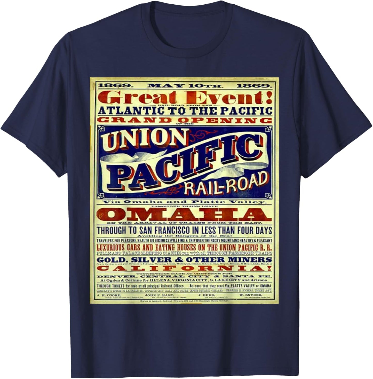 Wild West, Union Pacific Railroad, historic treasure t shirt T-Shirt - T-Shirt | Navy