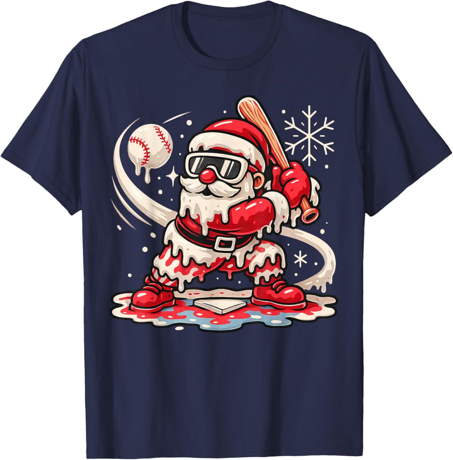 Cute Santa Claus Playing Baseball Drip Boys Kids Christmas T-Shirt - T-Shirt | Navy