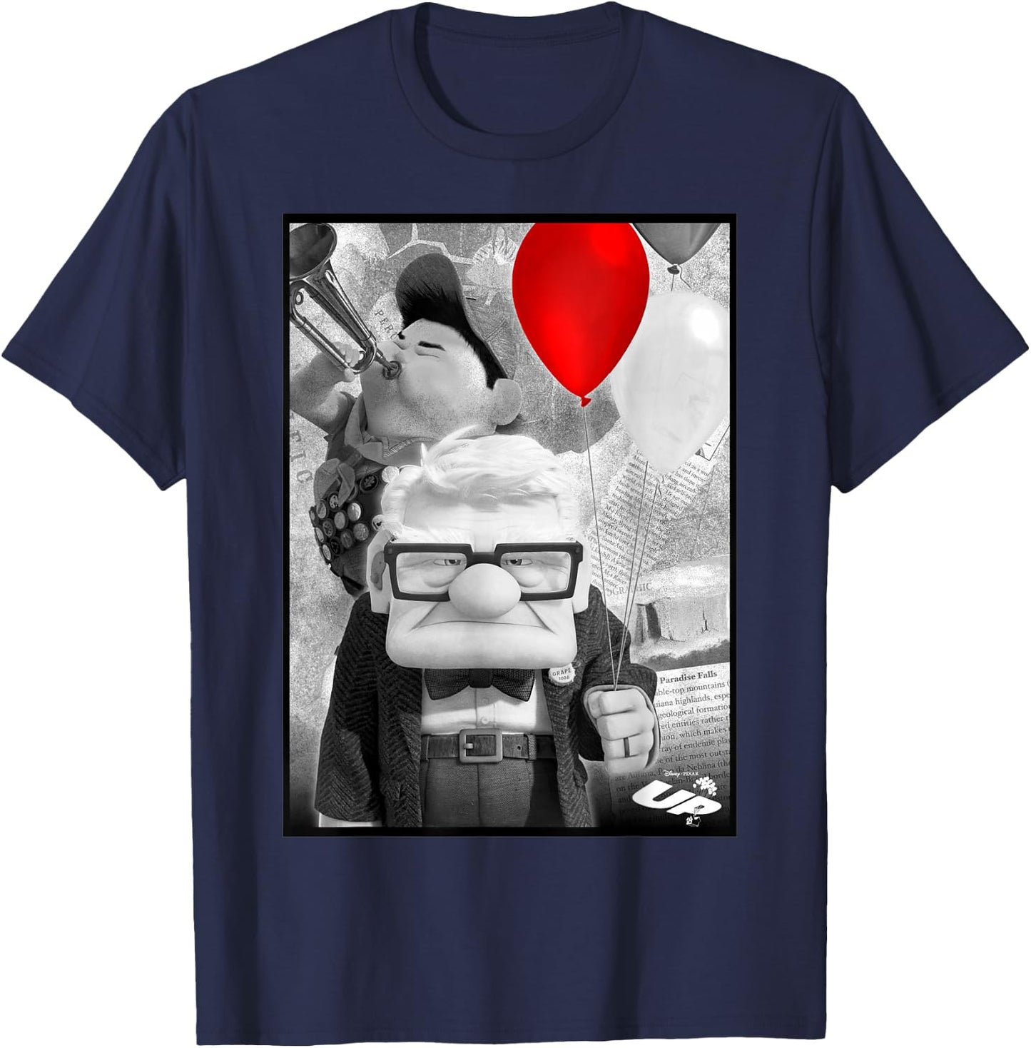 Disney Pixar Up Carl & Russell Vintage Retro Trumpet Picture T-Shirt - T-Shirt | Navy