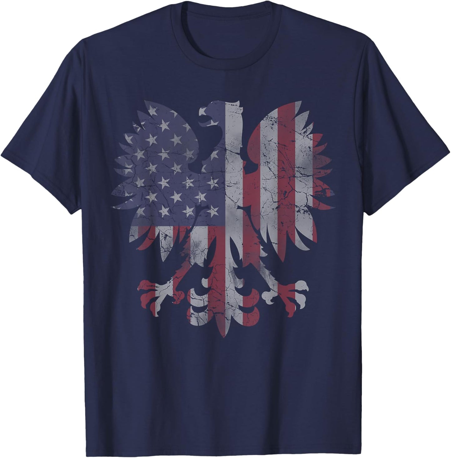 Retro Fade Polish American Flag Eagle Heritage Men Women T-Shirt - T-Shirt | Navy