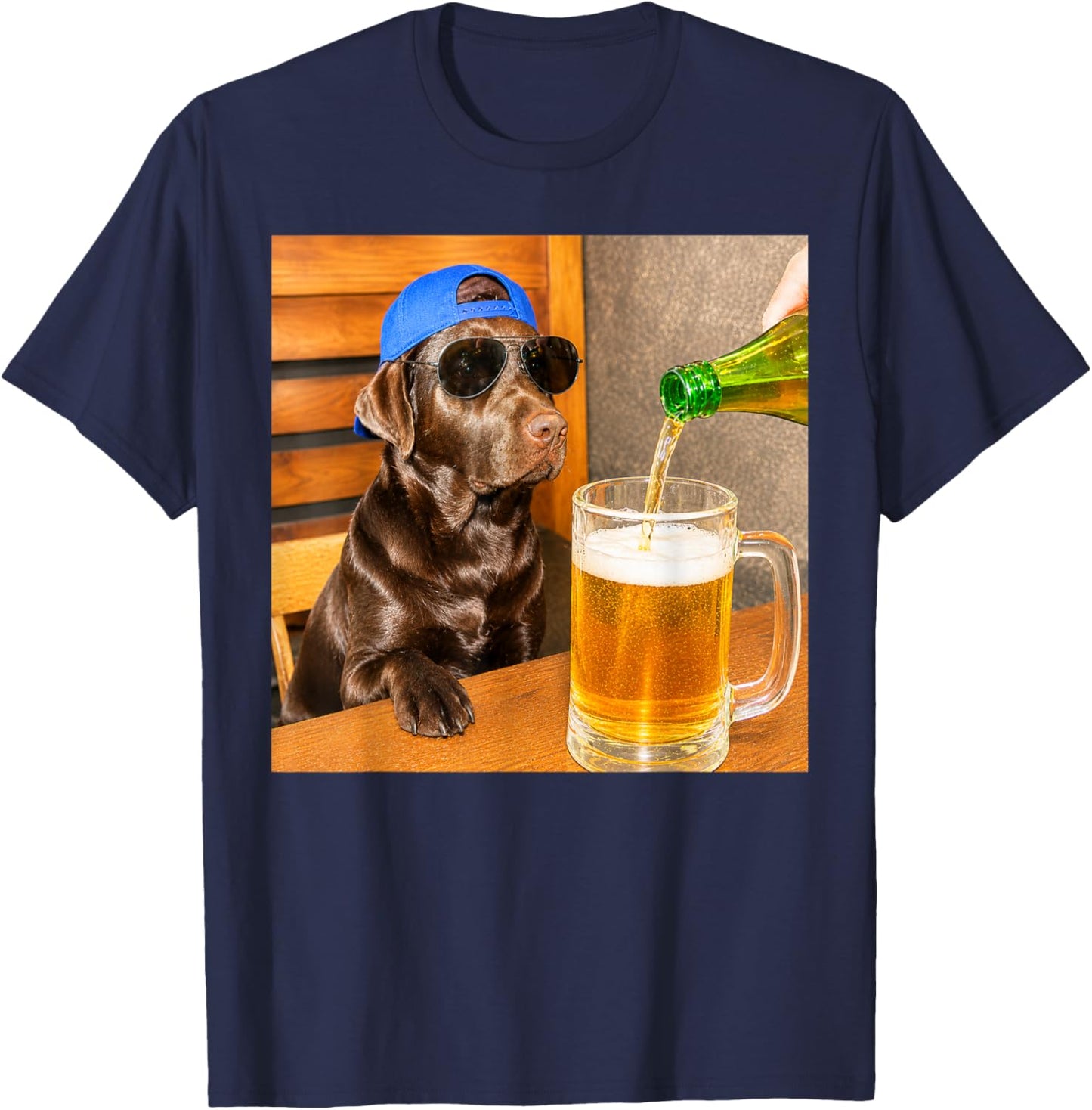 Chocolate Lab Drinking Beer Funny Dog Meme Art T-Shirt - T-Shirt | Navy