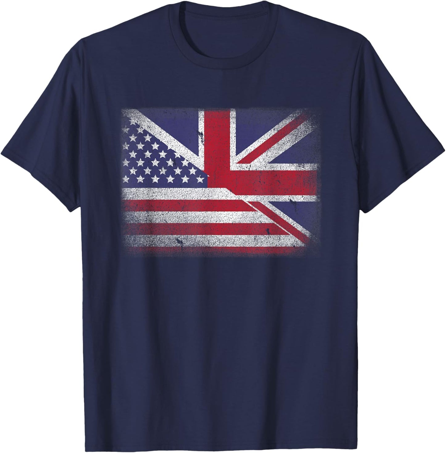 Vintage Half American Half British Flag Great Britain USA T-Shirt - T-Shirt | Navy