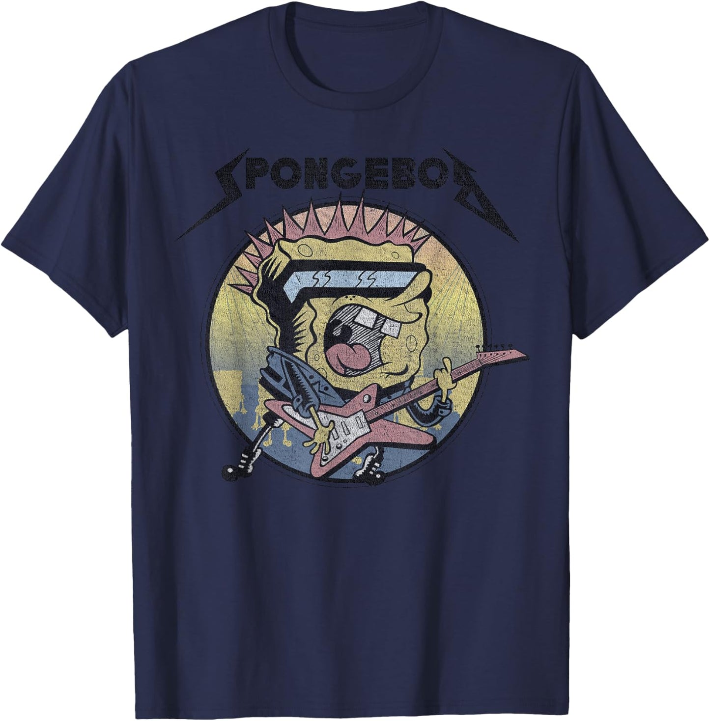SpongeBob SquarePants Heavy Metal Rock Short Sleeve T-Shirt - T-Shirt | Navy
