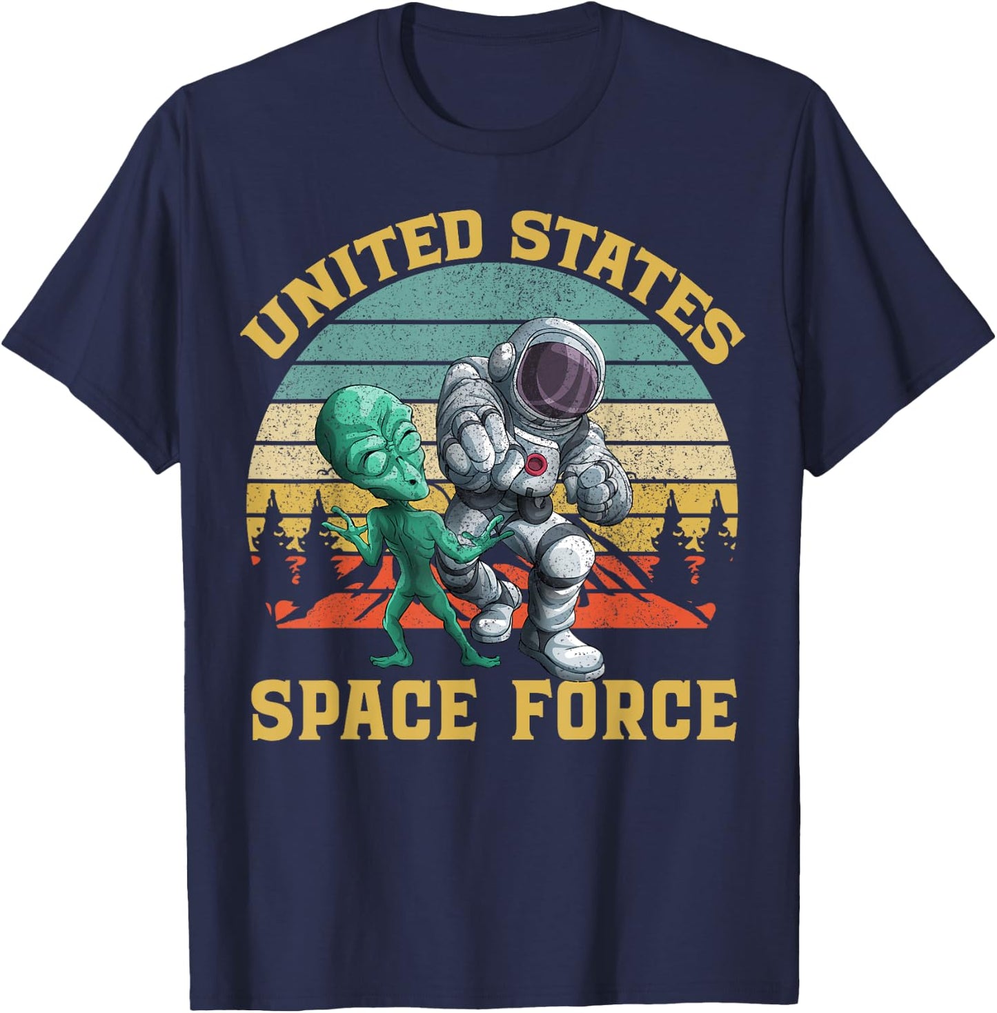 Retro US Space Force Graphic Vintage Sunset Alien Punch Gift T-Shirt - T-Shirt | Navy