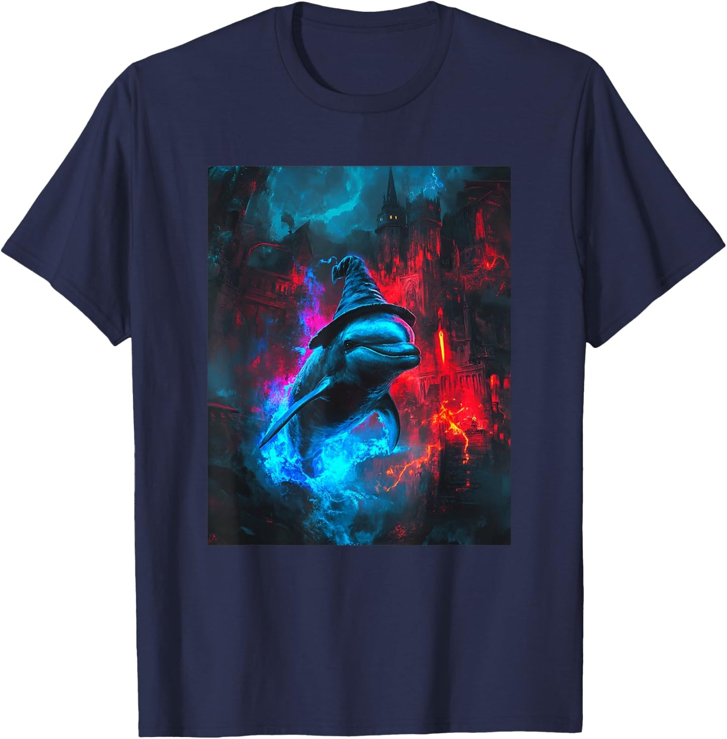 Fantasy Wizard Dolphin T-Shirt - T-Shirt | Navy