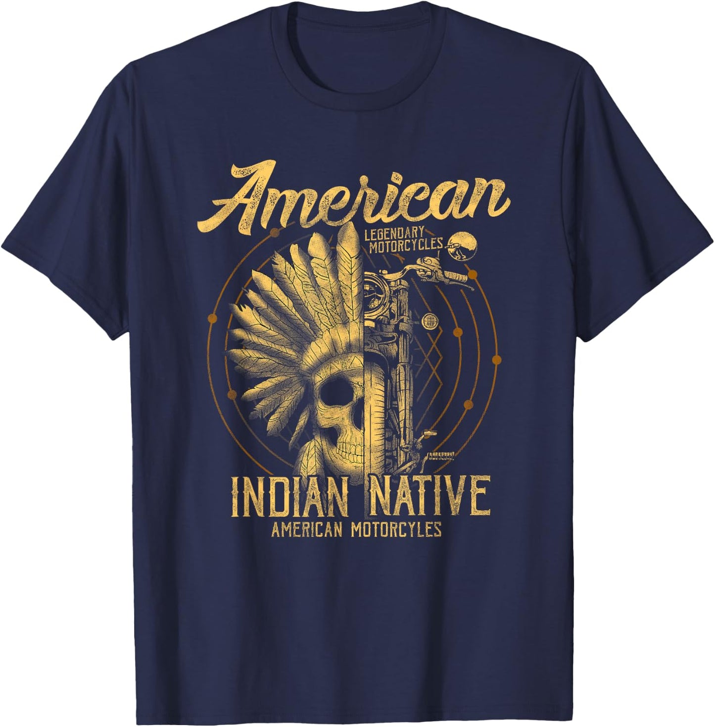 American Native Indian American Motorcycle Gift T-Shirt - T-Shirt | Navy