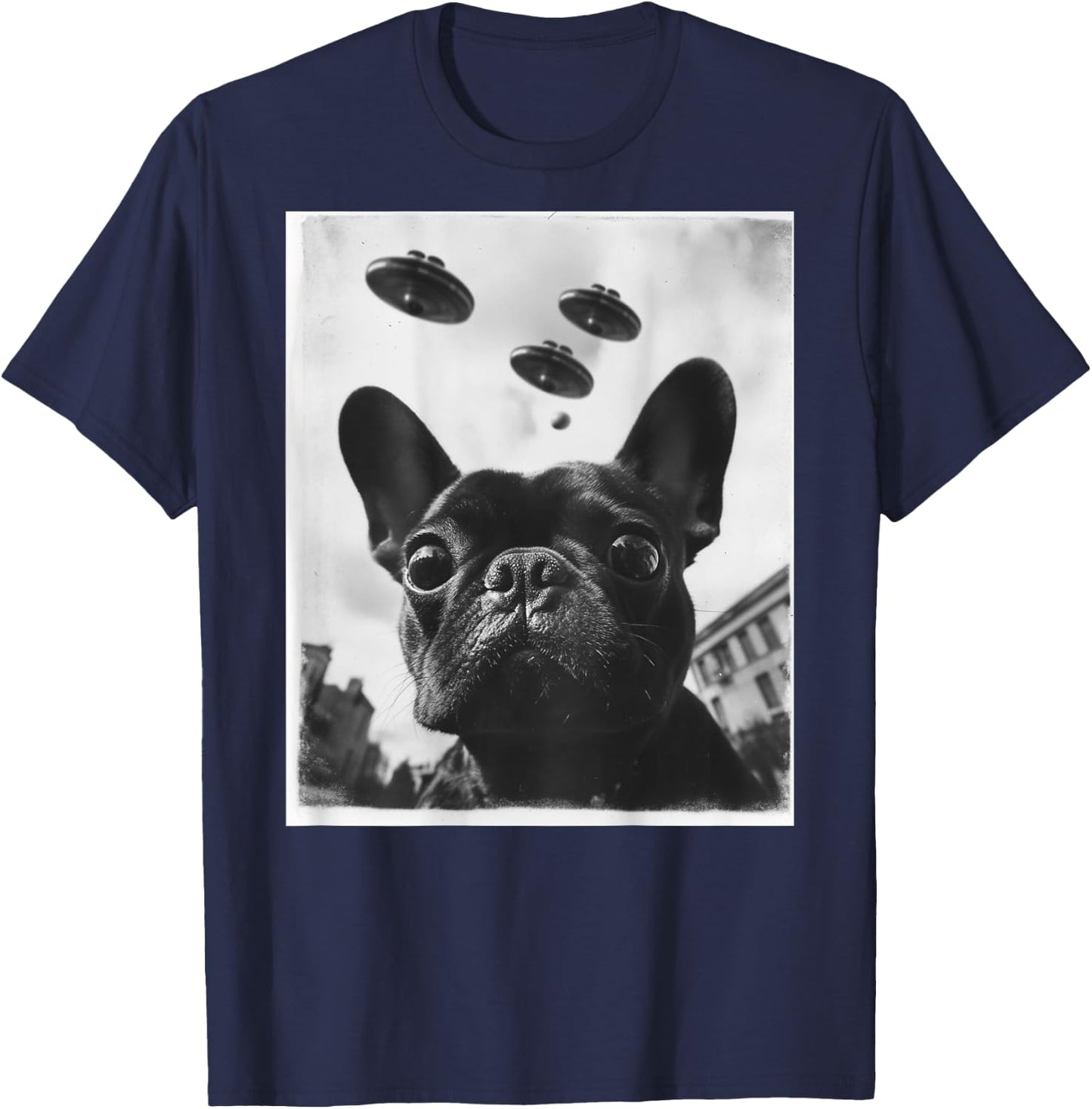 Funny graphic French Bulldog Frenchie UFO Alien Funny weird T-Shirt - T-Shirt | Navy