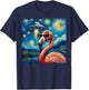 Flamingo Van Gogh Style The Starry Night Alien UFO Sci-Fi T-Shirt - T-Shirt | Navy