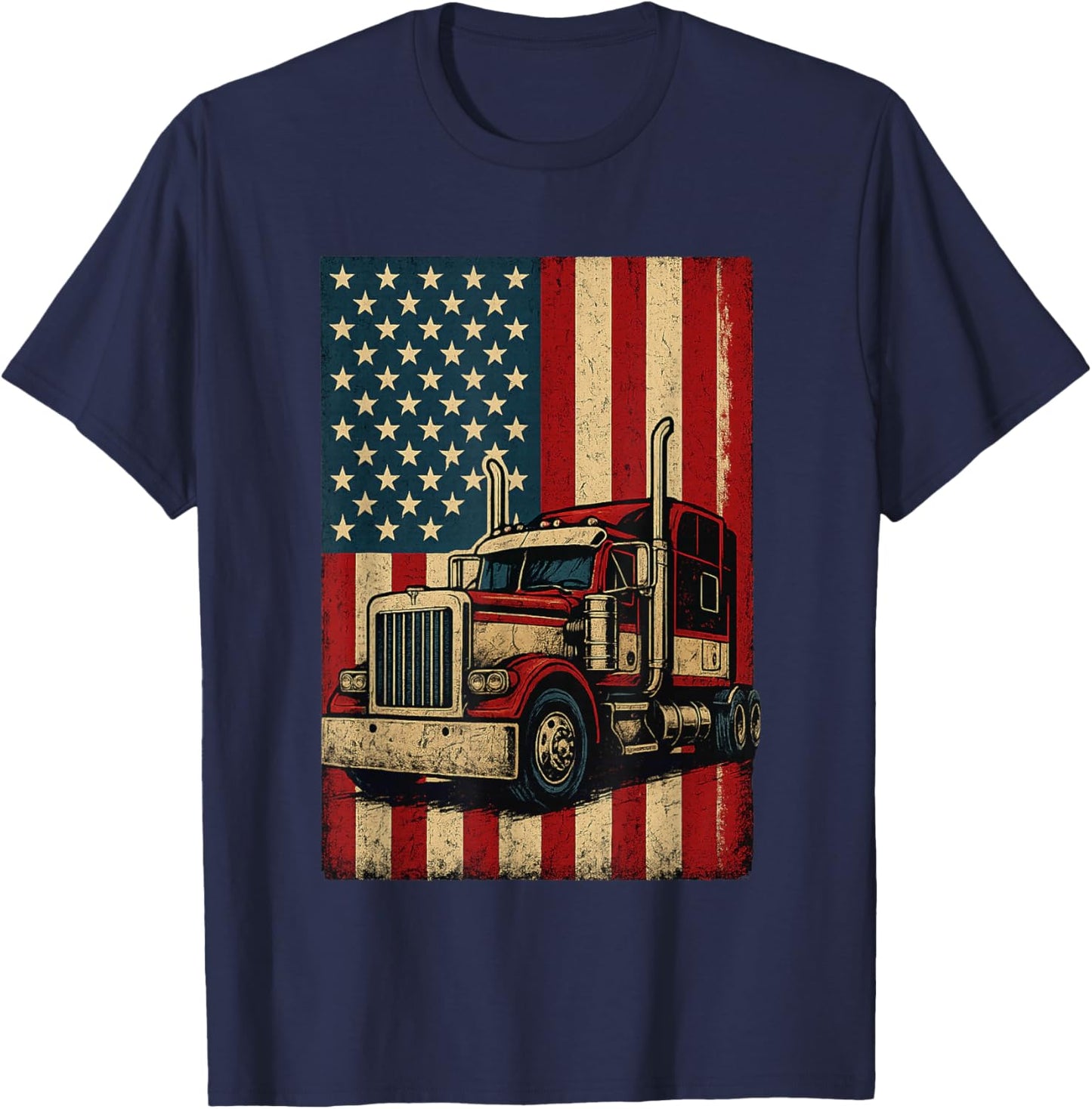 Truck Driver USA Flag Patriotic Trucker T-Shirt - T-Shirt | Navy