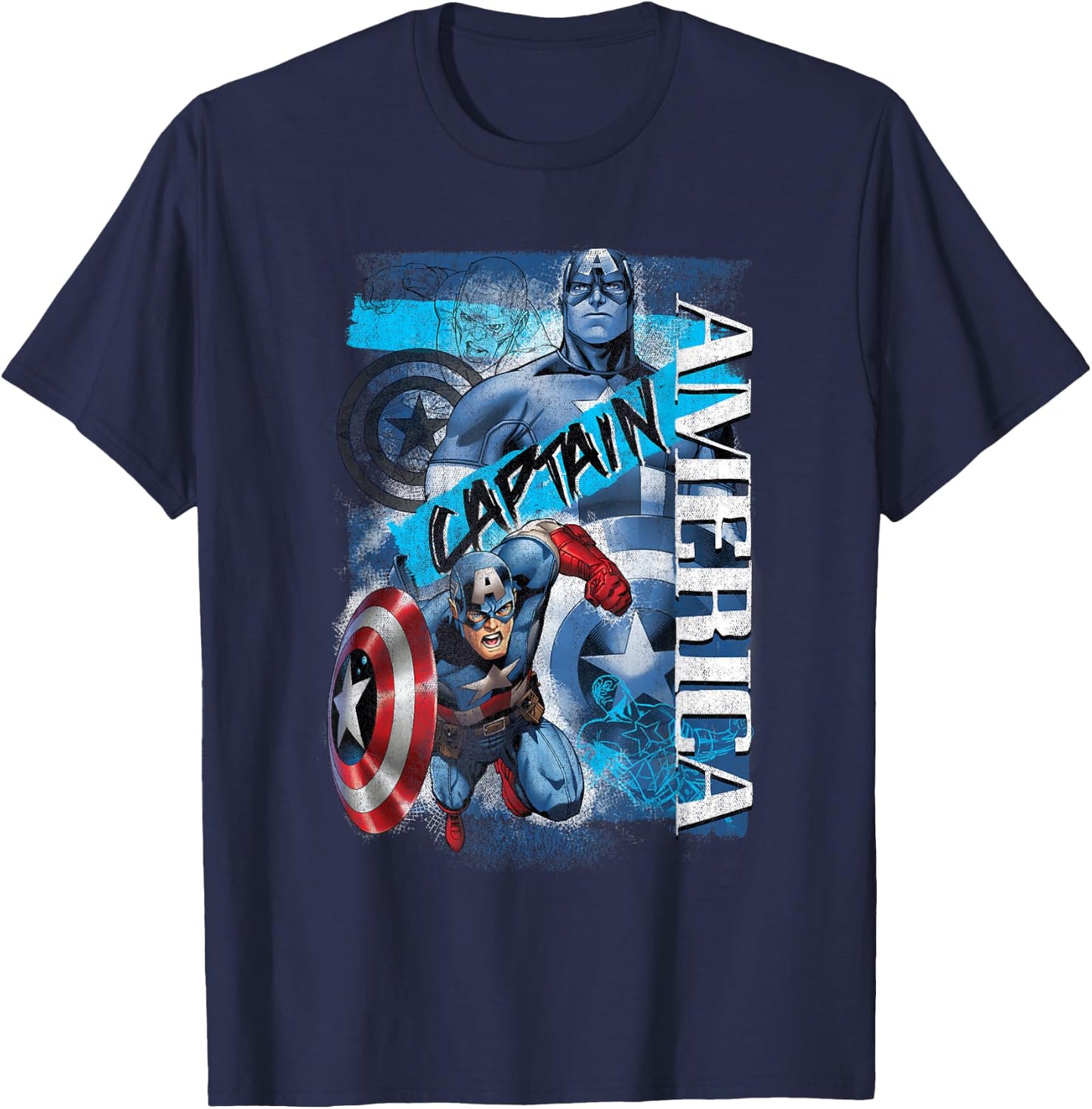 Marvel Avengers Vintage Captain America Logo Collage T-Shirt - T-Shirt | Navy