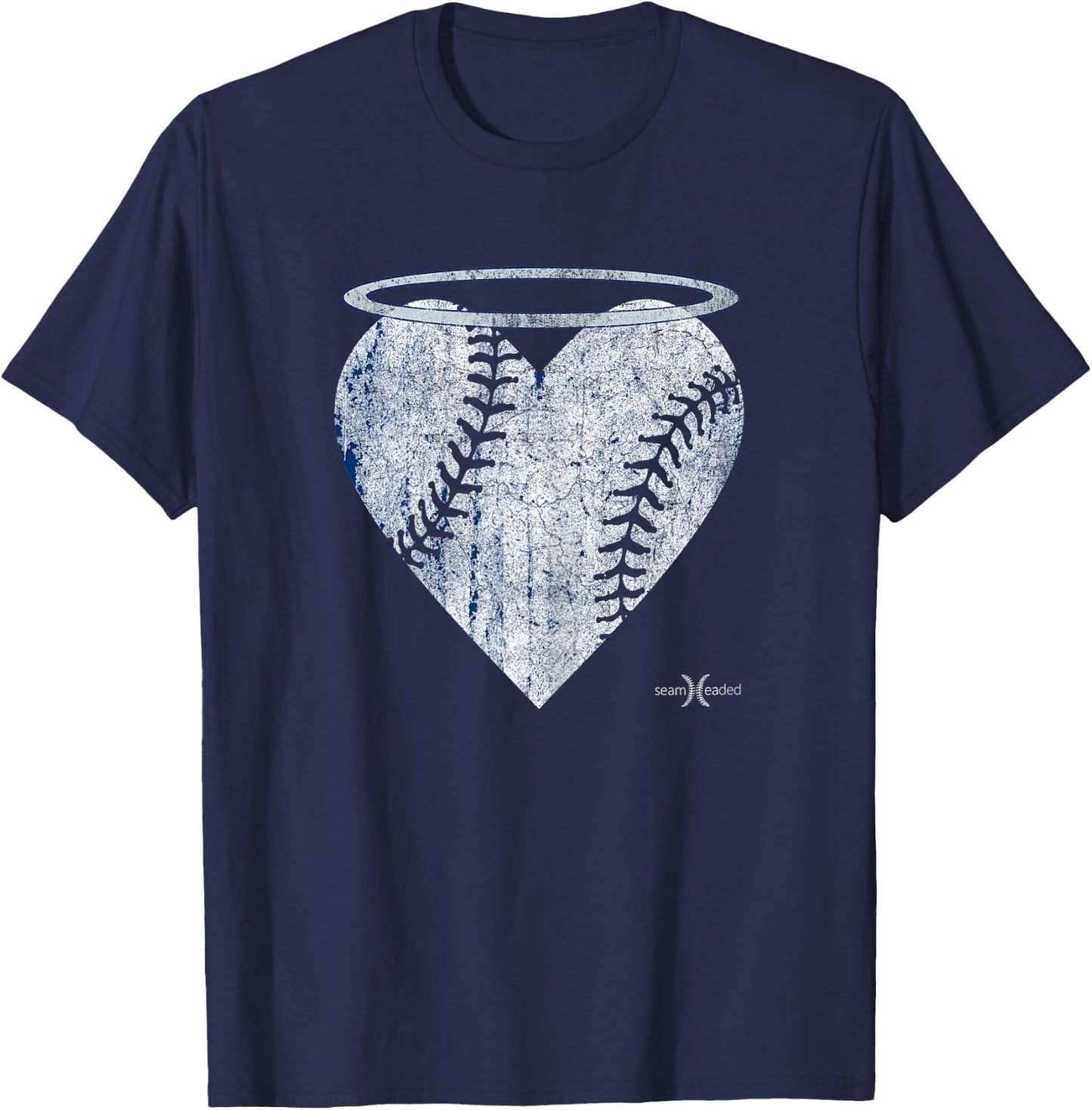 Vintage Angel Baseball Heart with Halo T-Shirt - T-Shirt | Navy