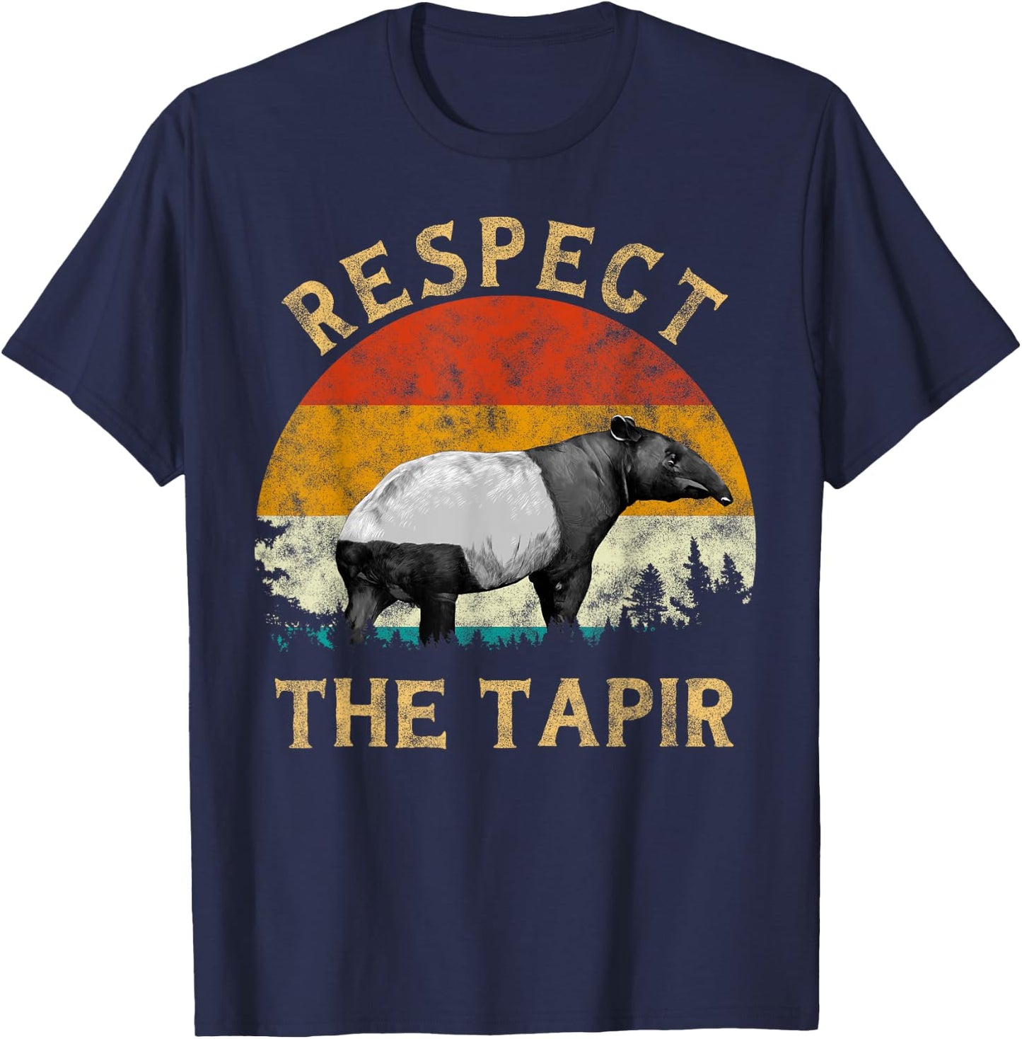 Respect theTapir Lover Retro Vintage Sunset Tree Men Tapir T-Shirt - T-Shirt | Navy
