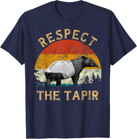 Respect theTapir Lover Retro Vintage Sunset Tree Men Tapir T-Shirt - T-Shirt | Navy