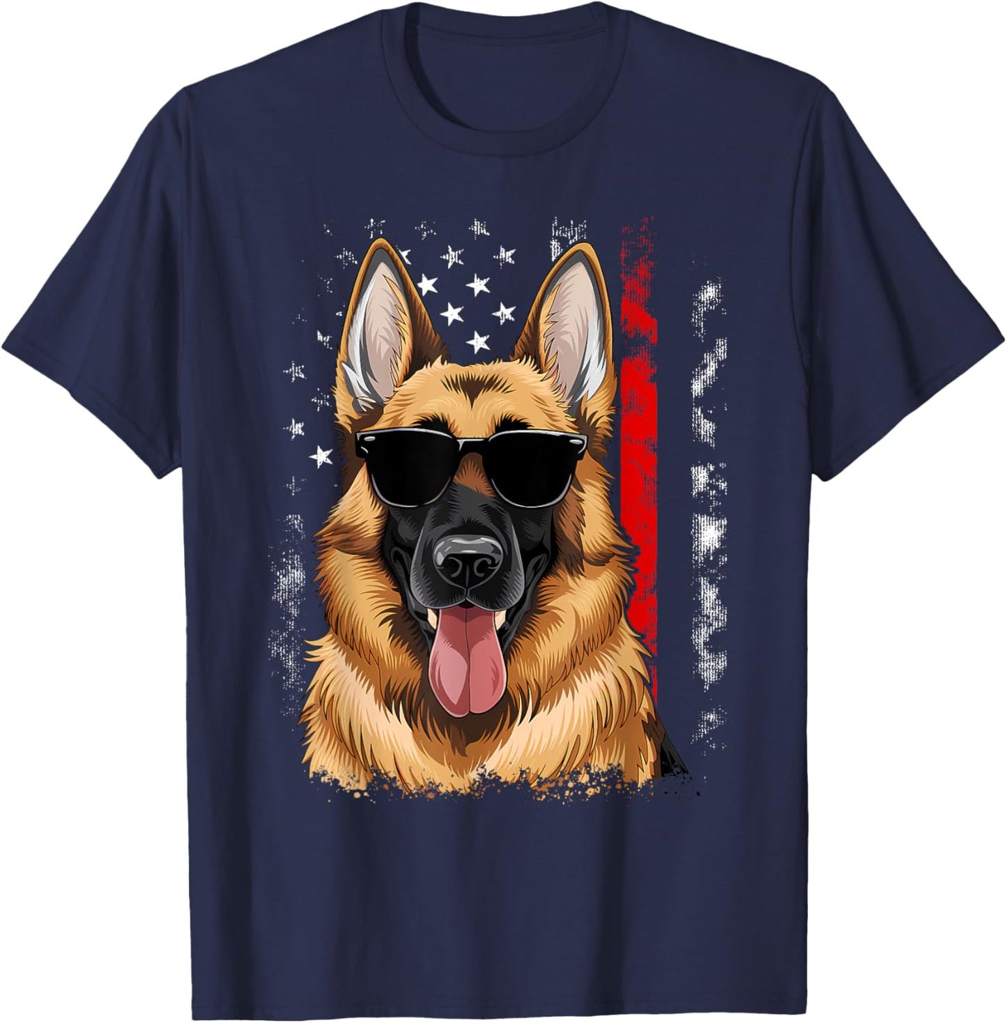 Patriotic German Shepherd K9 Unit Thin Blue Line Police T-Shirt - T-Shirt | Navy