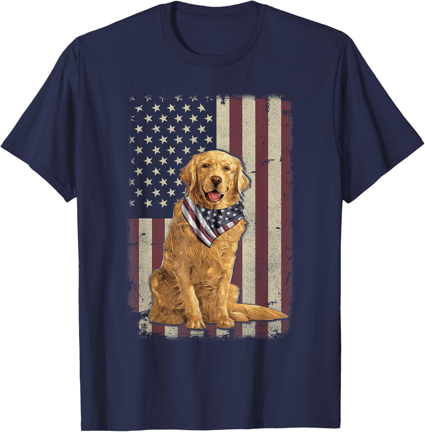 Golden Retriever American Flag Bandana 4th of July T-Shirt - T-Shirt | Navy