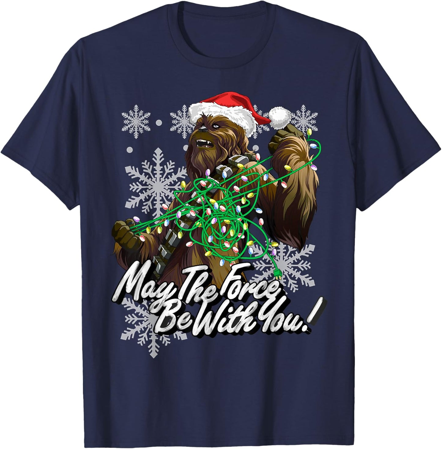 Star Wars Christmas Chewbacca Tangled Lights T-Shirt - T-Shirt | Navy