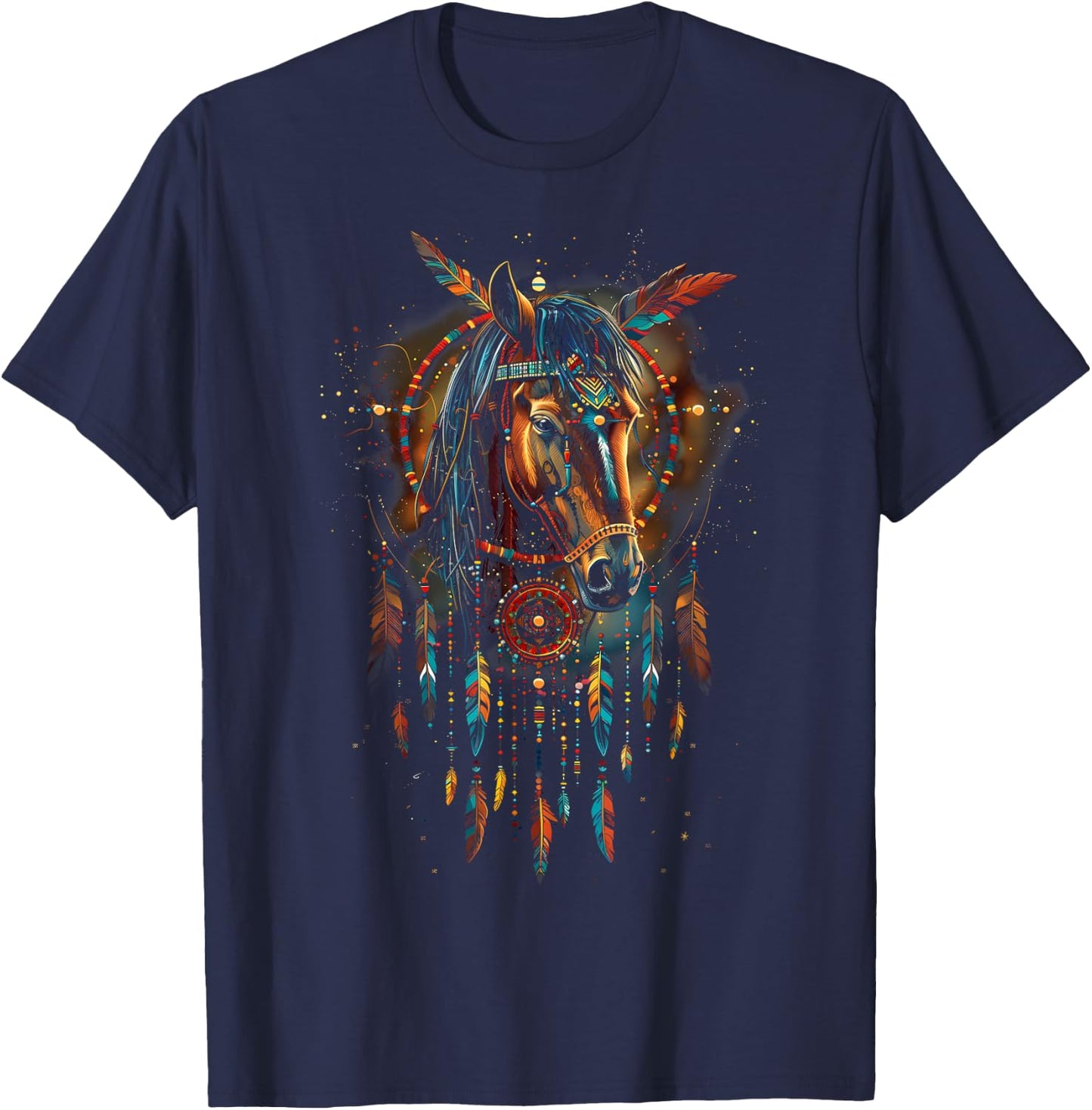 Horse Dreamcatcher Native American Indian Feathers Arts T-Shirt - T-Shirt | Navy