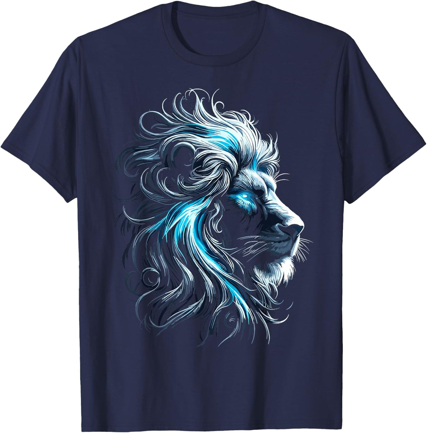 Lion Blue Eyes Animal Lion T-Shirt - T-Shirt | Navy